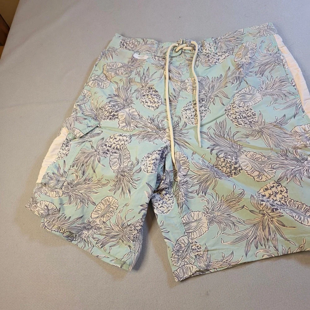 Caribbean Swimwear Men Large Blue Pineapple Print Cargo Board Shorts Swim Trunks